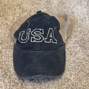 USA Navy Blue and Tan Mesh Cap